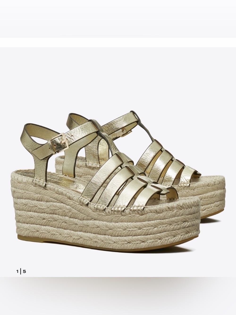 Tory Burch Metallic Gold Strappy Espadrille Platform Sandals